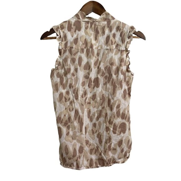 LOFT Womens Tan Button Ruffle Tie Neck Sleeveless Abstract Career Blouse Small - Picture 7 of 7